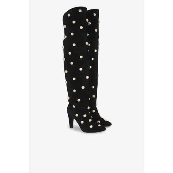 Chloe Eve Over The Knee Stud Boot in Black Suede 38.5 - Picture 2 of 5